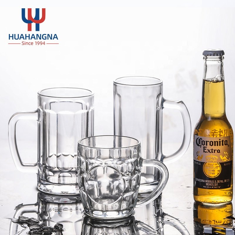 16oz Heavy Base Beer Cups Drinking Glasses 500ml Large Pub Clear Water Glass Beer Mug with Handle For Bar Alcohol Beverages