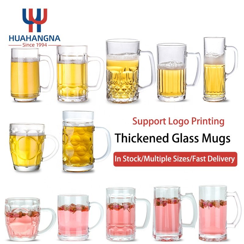 16oz Heavy Base Beer Cups Drinking Glasses 500ml Large Pub Clear Water Glass Beer Mug with Handle For Bar Alcohol Beverages