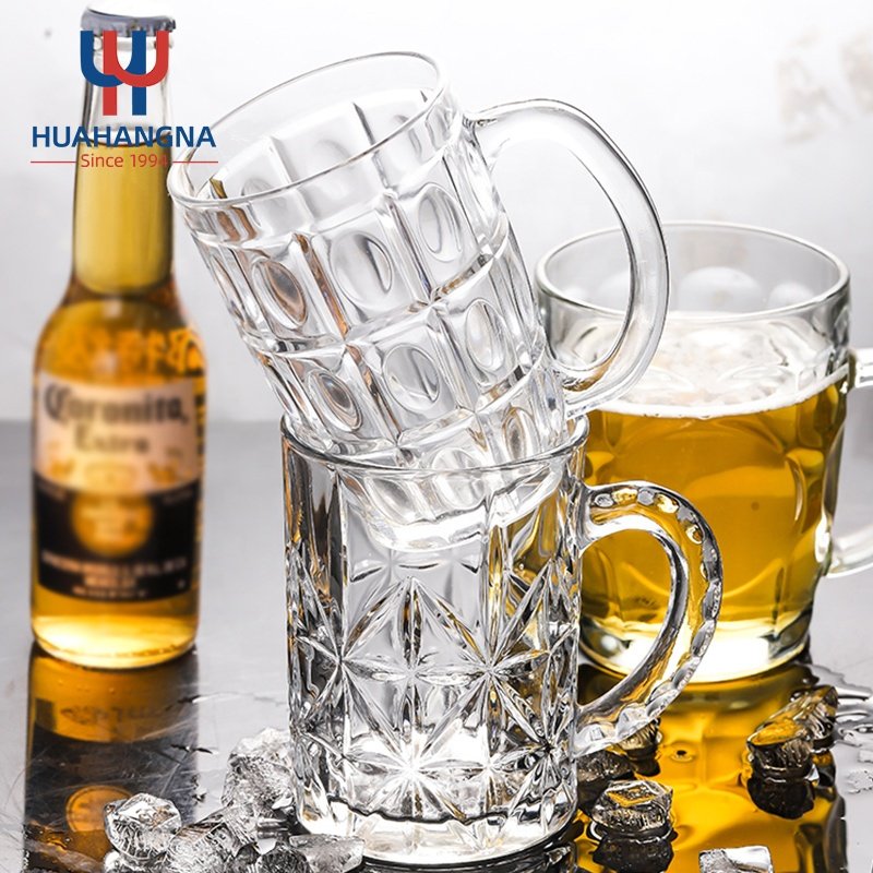 16oz Heavy Base Beer Cups Drinking Glasses 500ml Large Pub Clear Water Glass Beer Mug with Handle For Bar Alcohol Beverages