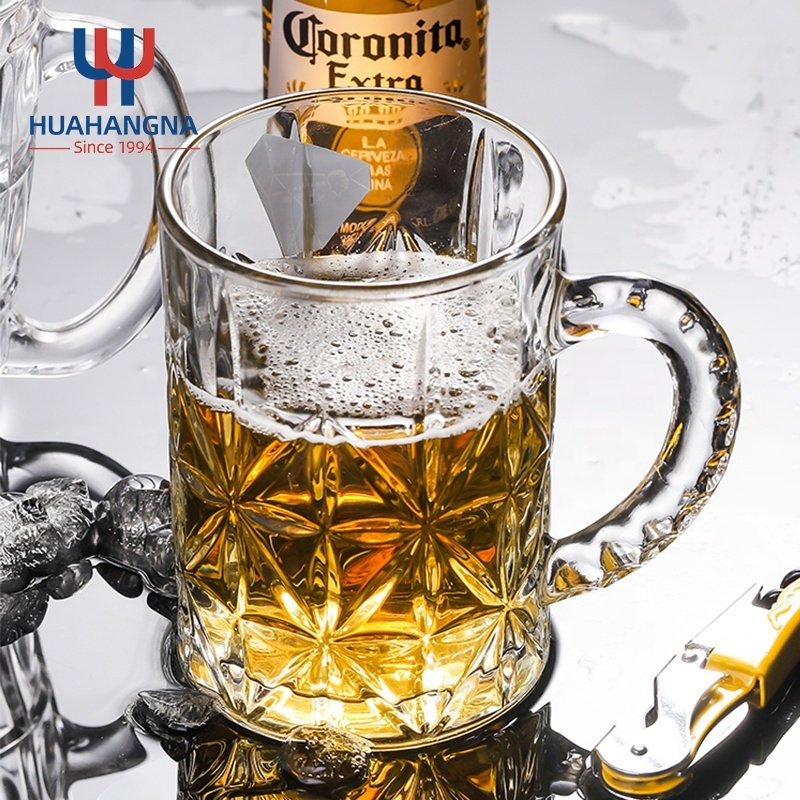 16oz Heavy Base Beer Cups Drinking Glasses 500ml Large Pub Clear Water Glass Beer Mug with Handle For Bar Alcohol Beverages