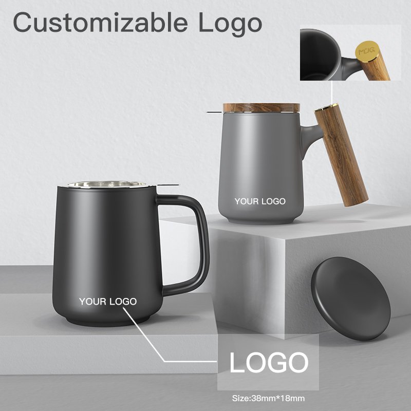 DHPO Custom Logo Black Milk Tea Cup Set Ceramic Class Porcelain Cup with Tea infuser Stainless Steel Portable Tea Mug