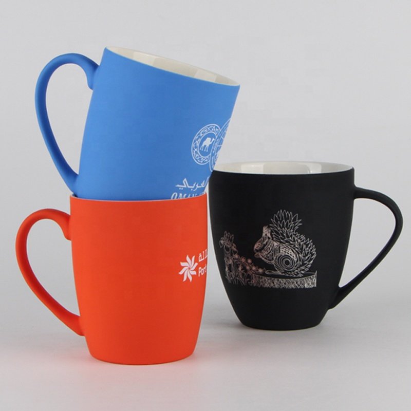 Wholesales High quality soft touch Coffee Mug Coated Laser Engrave Rubber Matte Ceramic Mug