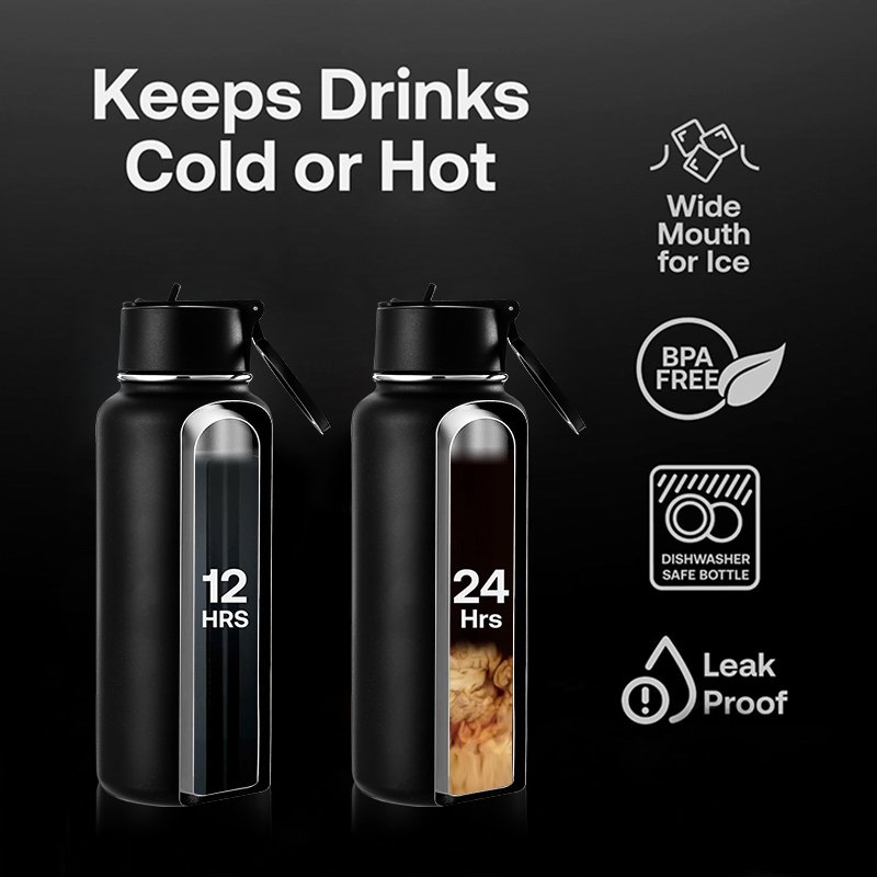 Double Wall Water Bottle Stainless Steel Tumbler Vacuum Flask Direct Drinking Keep Cold And Hot with Holder