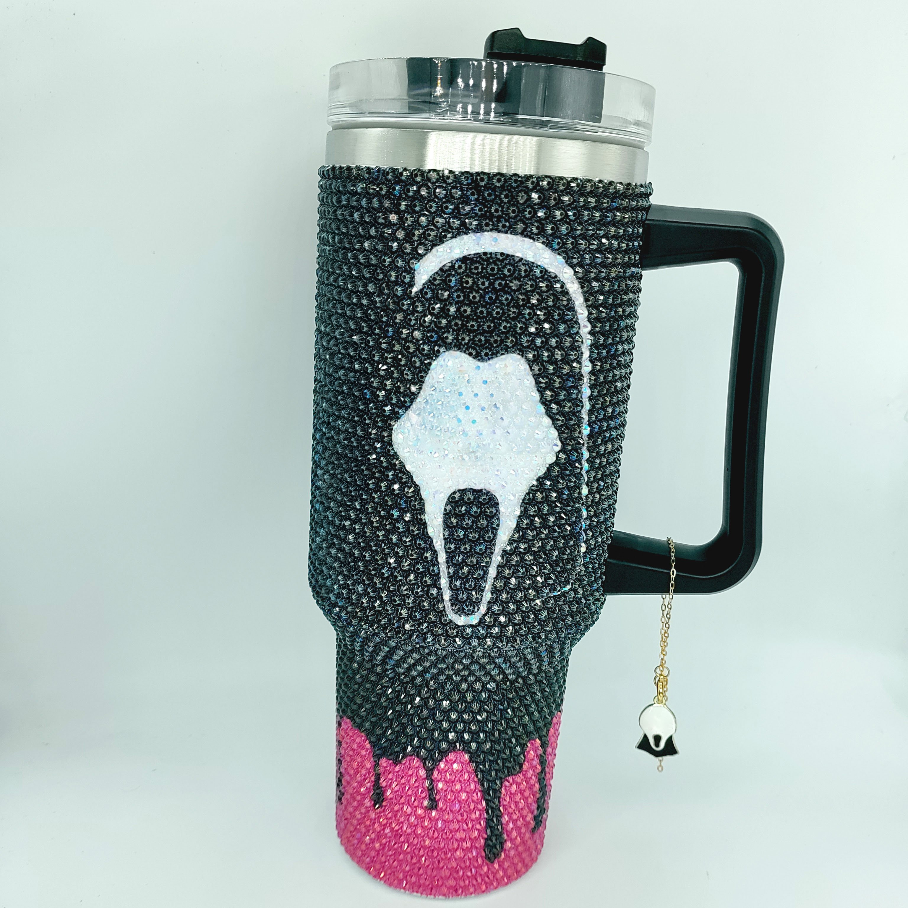 custom call halloween scream No You Hang Up Face killin it Rhinestone 40oz Vacuum metal flask Insulated Cup with Pendants handle