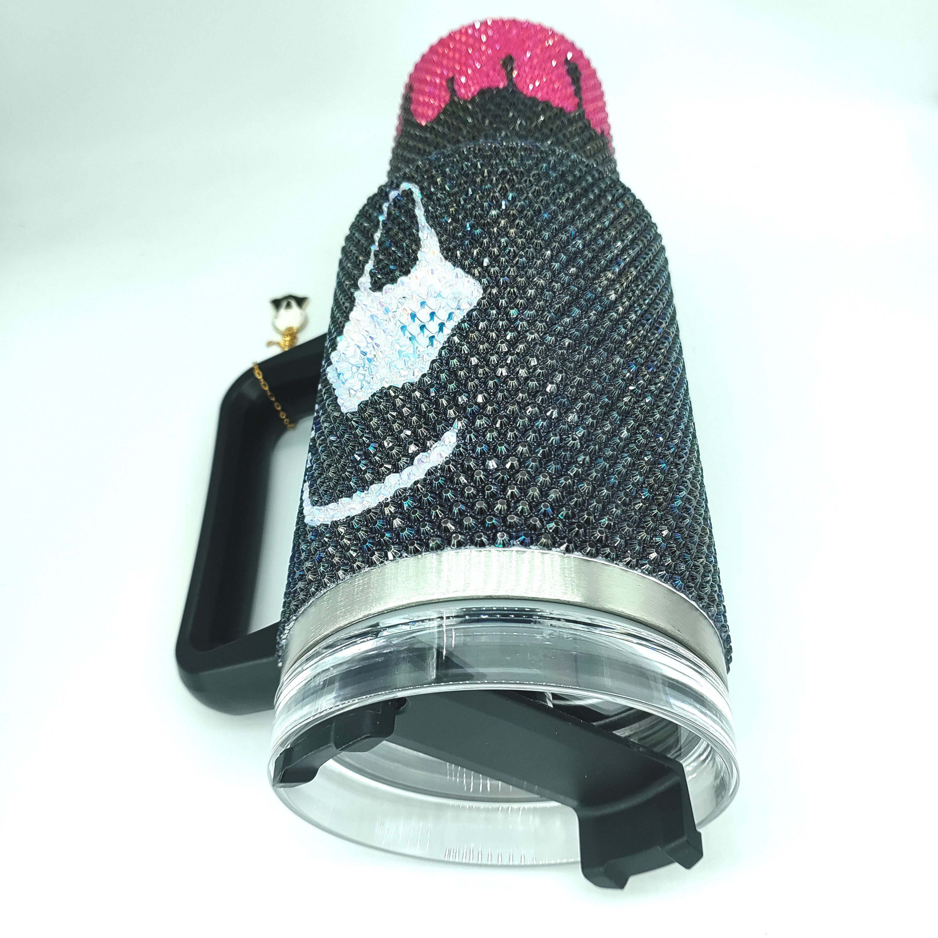 custom call halloween scream No You Hang Up Face killin it Rhinestone 40oz Vacuum metal flask Insulated Cup with Pendants handle