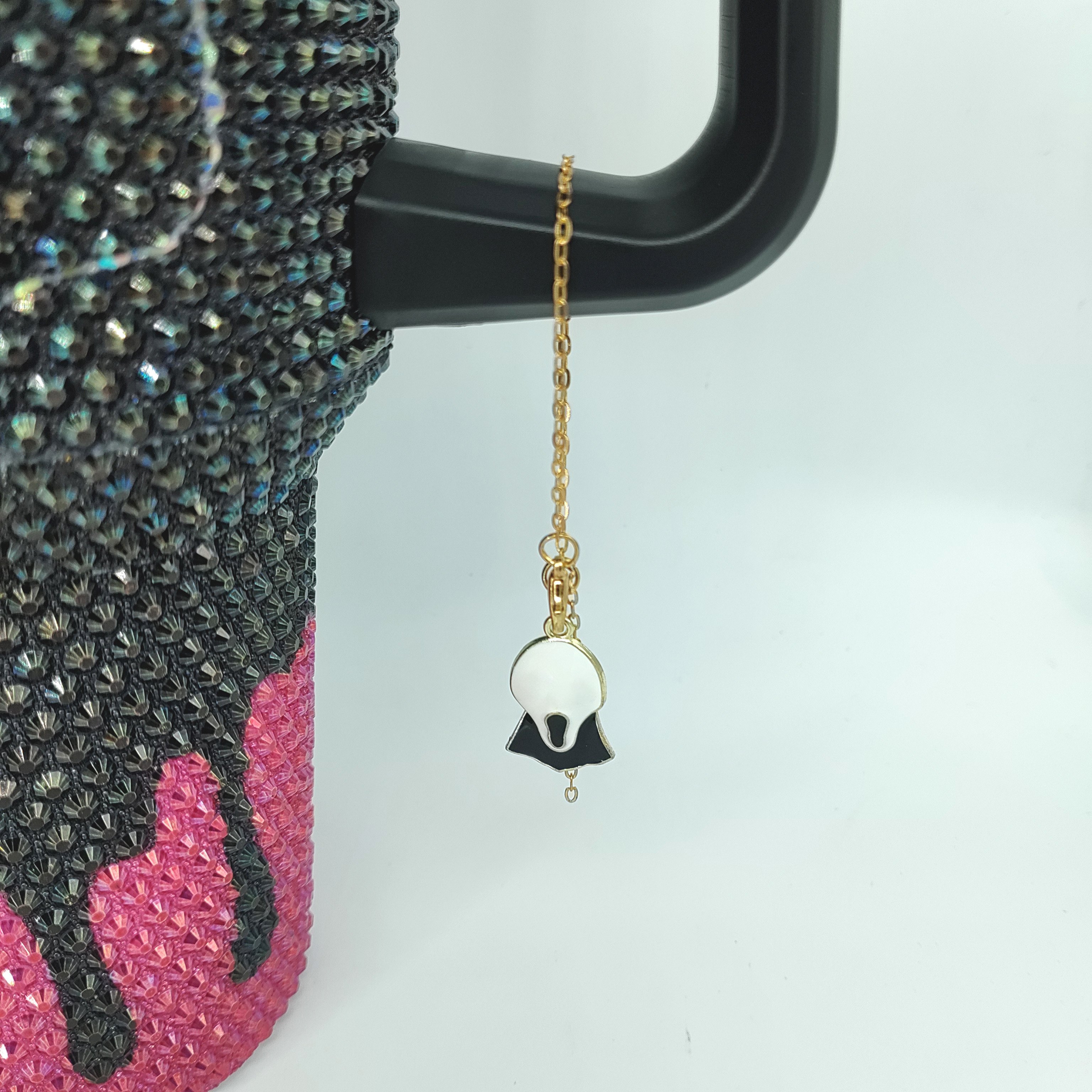 custom call halloween scream No You Hang Up Face killin it Rhinestone 40oz Vacuum metal flask Insulated Cup with Pendants handle