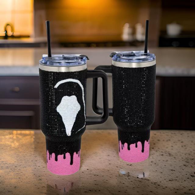 custom call halloween scream No You Hang Up Face killin it Rhinestone 40oz Vacuum metal flask Insulated Cup with Pendants handle