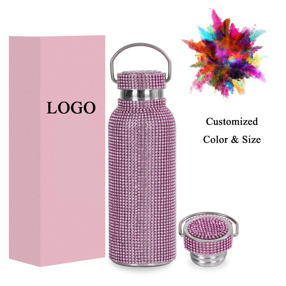 Bling Bling Stainless Steel Diamond Vacuum Flask Creative Portable Handle Deluxe Vacuum Flask Diamond Water Bottle with Chain
