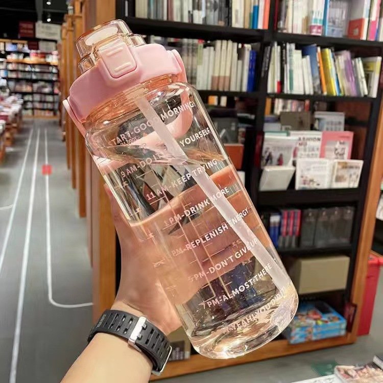 Outdoor 2000Ml Black Colors Sport Gym Fitness Water Bottle Plastic Water Bottle With Straw