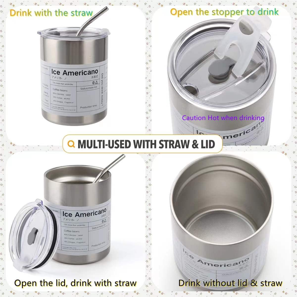 2023 new design 304 stainless steel tumbler ice coffee cups insulated mug tumbler with lid and straw