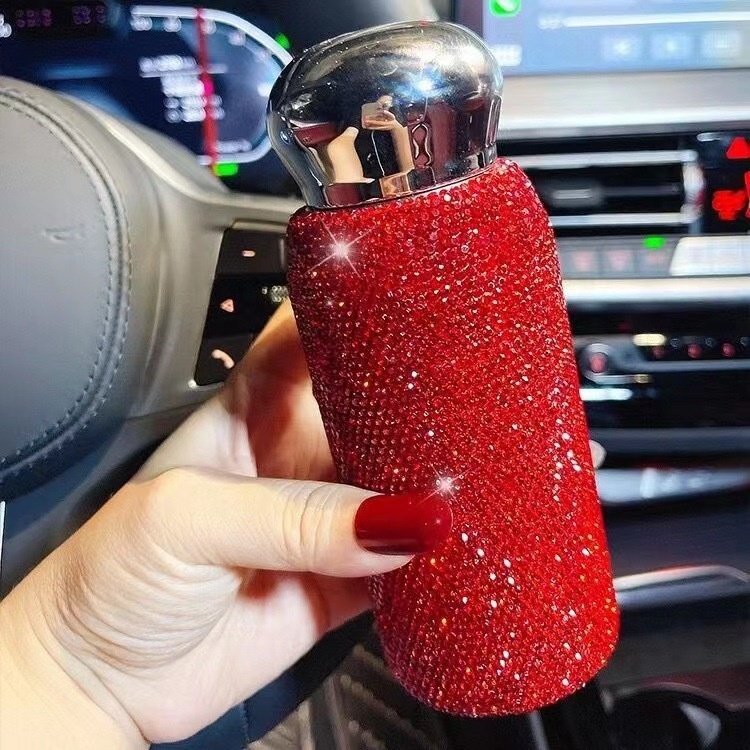 Luxury 304 Stainless Steel Vacuum Flask Cups Bling Diamond Double Walled Thermos Mug Stainless Steel Vacuum Insulated Water