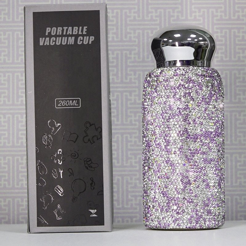 Luxury 304 Stainless Steel Vacuum Flask Cups Bling Diamond Double Walled Thermos Mug Stainless Steel Vacuum Insulated Water