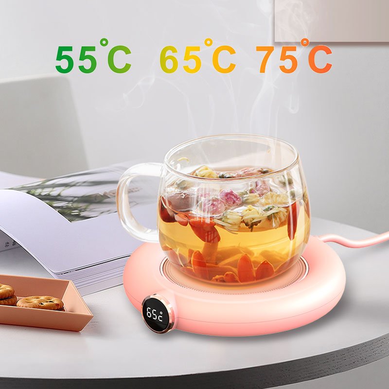 Small and Light Smart Self Heating Coffee Cup Mug Warmer Solid Color Round Mug Cup Coaster with Temperature Display