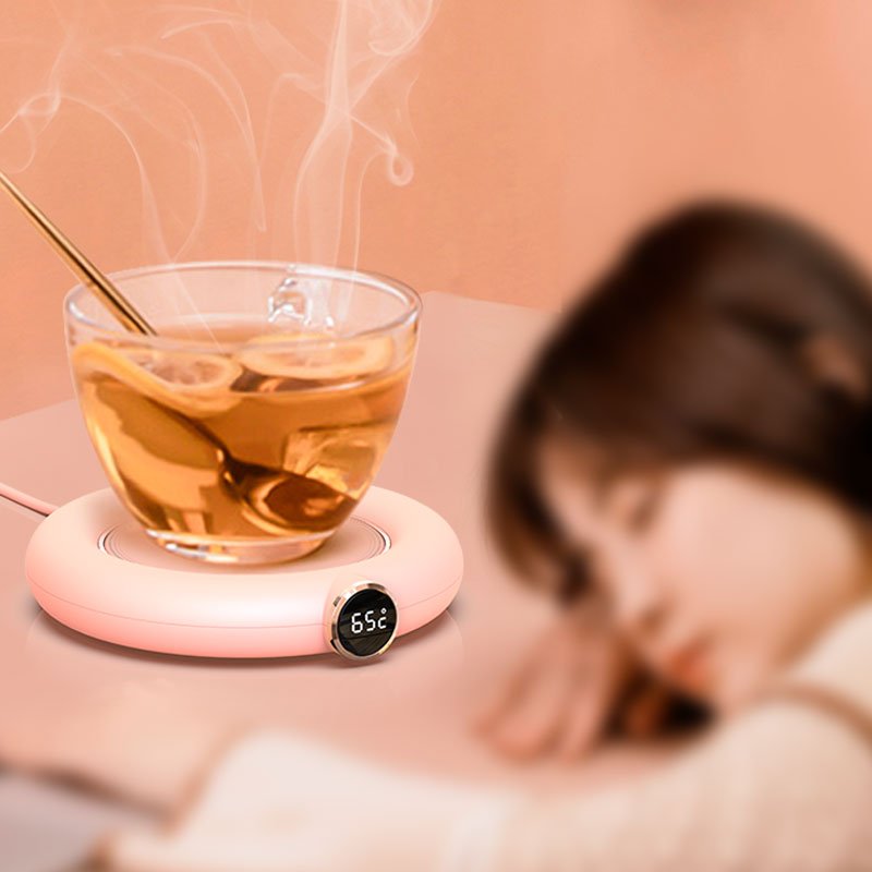 Small and Light Smart Self Heating Coffee Cup Mug Warmer Solid Color Round Mug Cup Coaster with Temperature Display