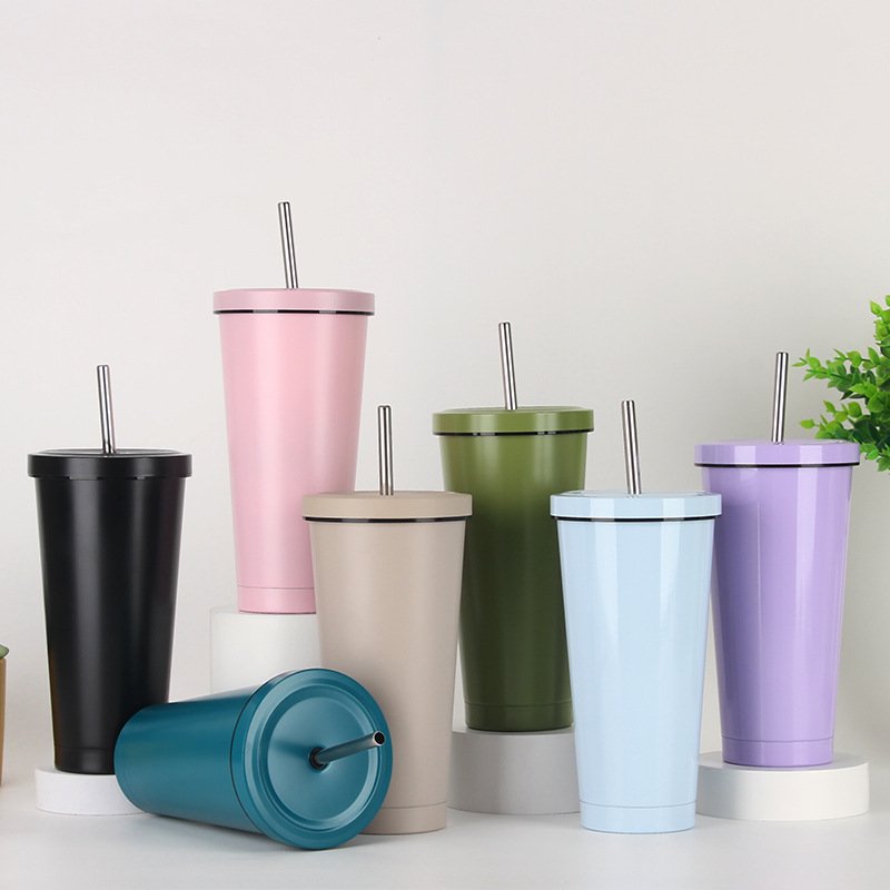 304 Stainless Steel Vacuum Thermos Cup Portable Coffee Mug with Straw Cold Insulated Vacuum Flask Water Bottle