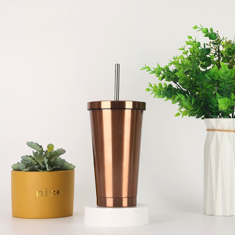 304 Stainless Steel Vacuum Thermos Cup Portable Coffee Mug with Straw Cold Insulated Vacuum Flask Water Bottle