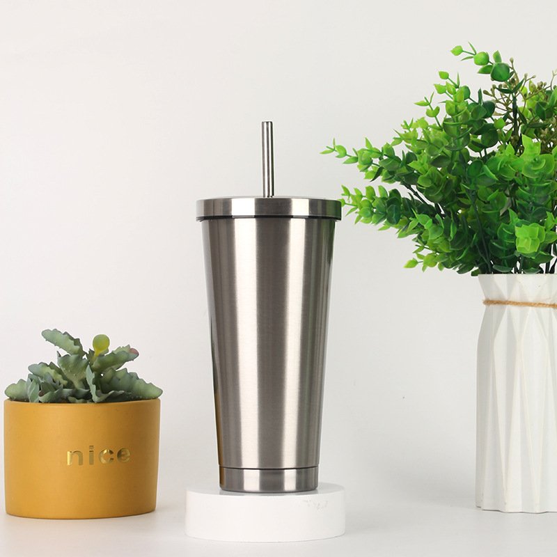 304 Stainless Steel Vacuum Thermos Cup Portable Coffee Mug with Straw Cold Insulated Vacuum Flask Water Bottle