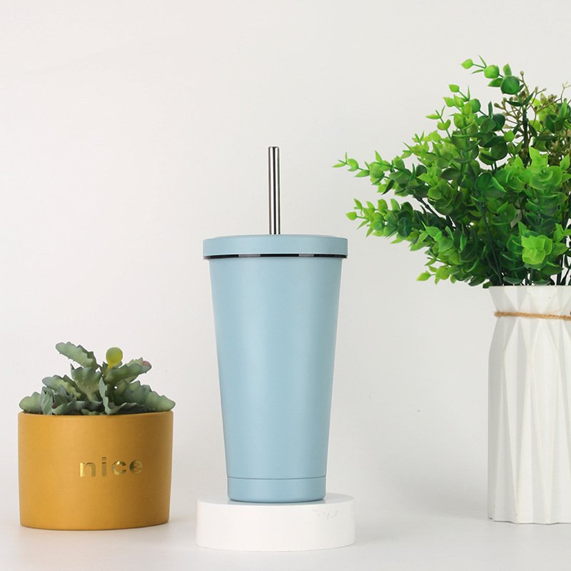 304 Stainless Steel Vacuum Thermos Cup Portable Coffee Mug with Straw Cold Insulated Vacuum Flask Water Bottle
