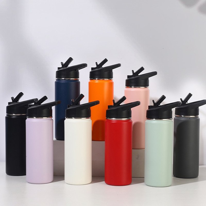 Multi-capacity sports custom lids stainless steel thermal insulated bottle and thermos vacuum flask for hot water with straw