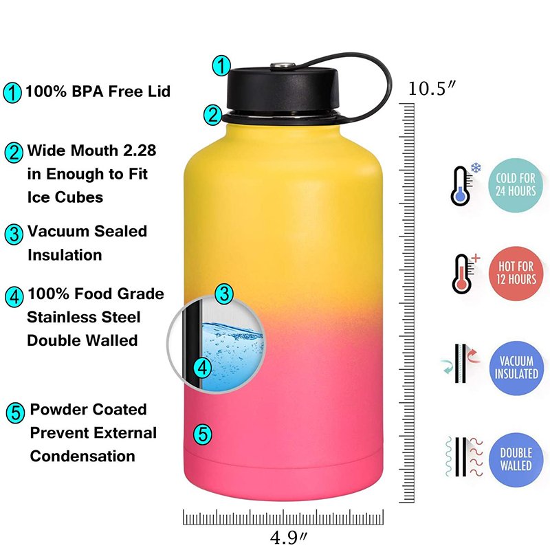 Orange 64 Oz 40Oz Tea Flasks Vacuum Flask Design Thermoses Large Stainless Steel Double Insulated Water Bottles With Phone Mount