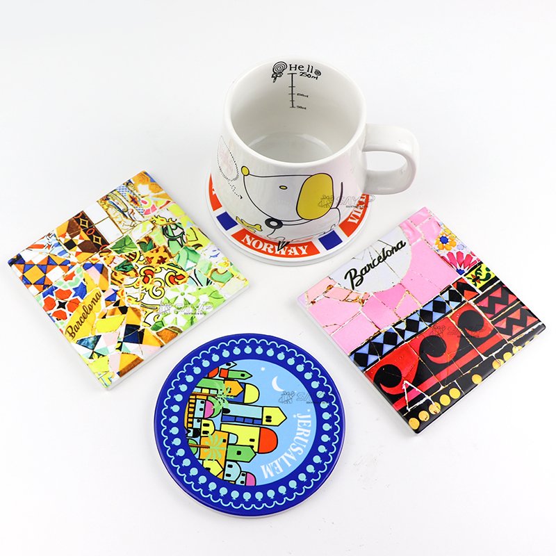 Customized Printed Logo Absorbent Tea Coasters Mug Cup Ceramic Cork Drinks Coasters