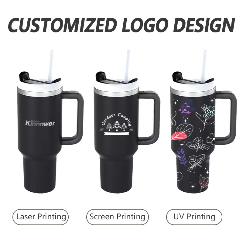 Custom Logo 40oz Double Wall Thermos Flask Keep Cold 12H Vacuum Stainless Steel Insulated Water Bottle with Straw Handle Lid