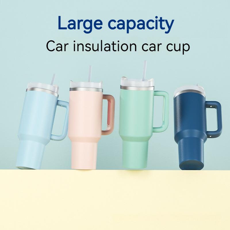 Custom Logo 40oz Double Wall Thermos Flask Keep Cold 12H Vacuum Stainless Steel Insulated Water Bottle with Straw Handle Lid