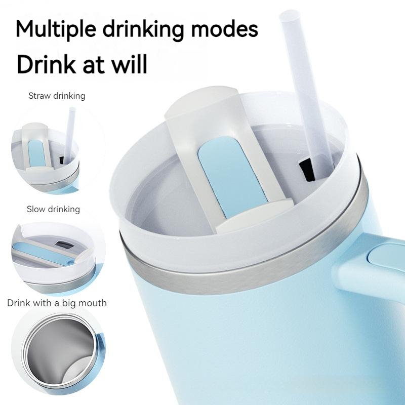 Custom Logo 40oz Double Wall Thermos Flask Keep Cold 12H Vacuum Stainless Steel Insulated Water Bottle with Straw Handle Lid