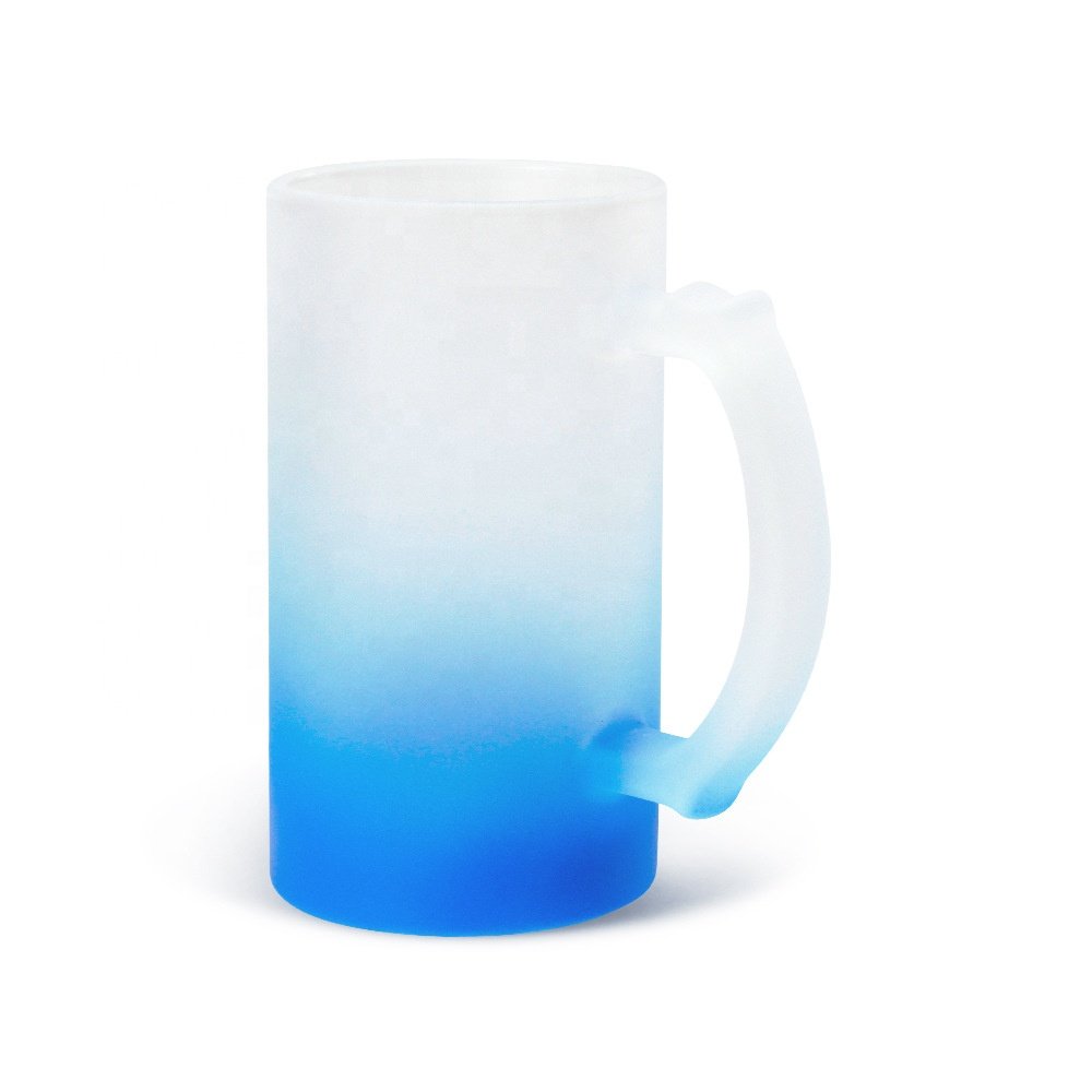 Wholesale 16oz Customize Sublimation Frosted Gradient Glass Beer Mug Advertising Promotion Beer Mug With Handle