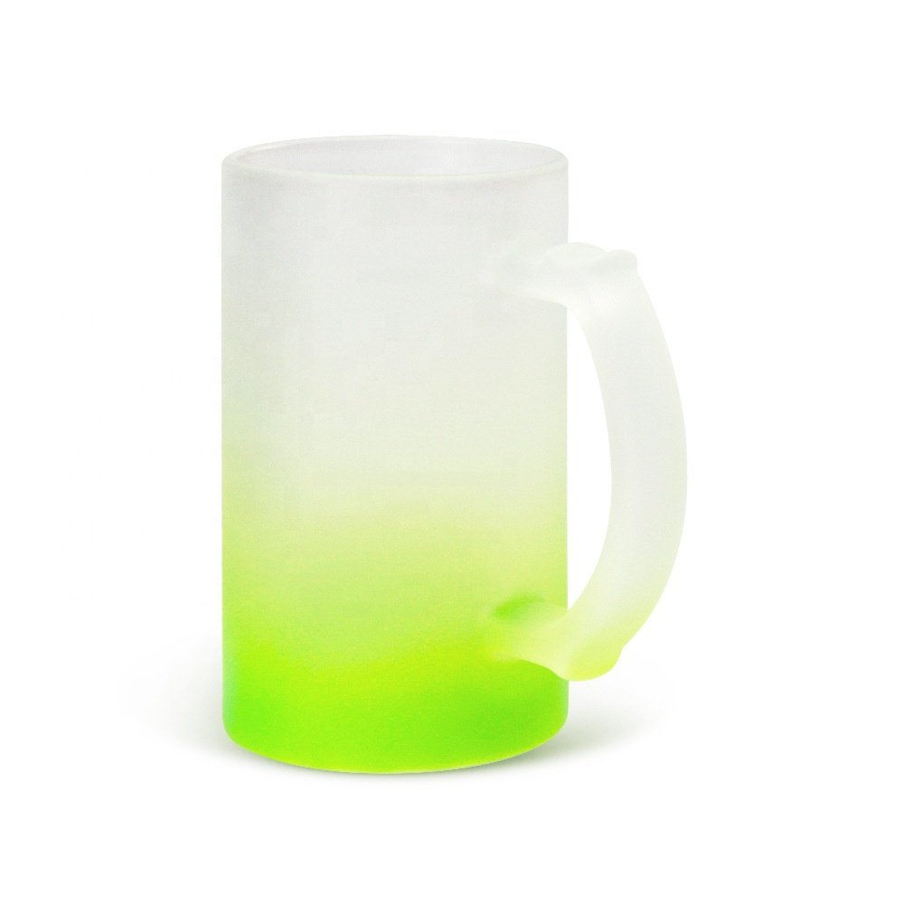 Wholesale 16oz Customize Sublimation Frosted Gradient Glass Beer Mug Advertising Promotion Beer Mug With Handle