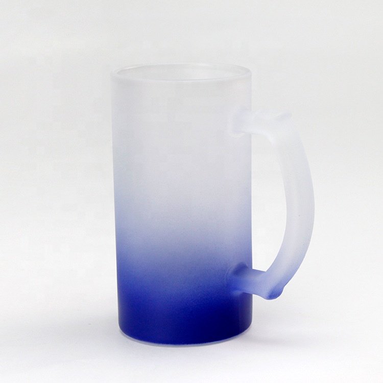 Wholesale 16oz Customize Sublimation Frosted Gradient Glass Beer Mug Advertising Promotion Beer Mug With Handle