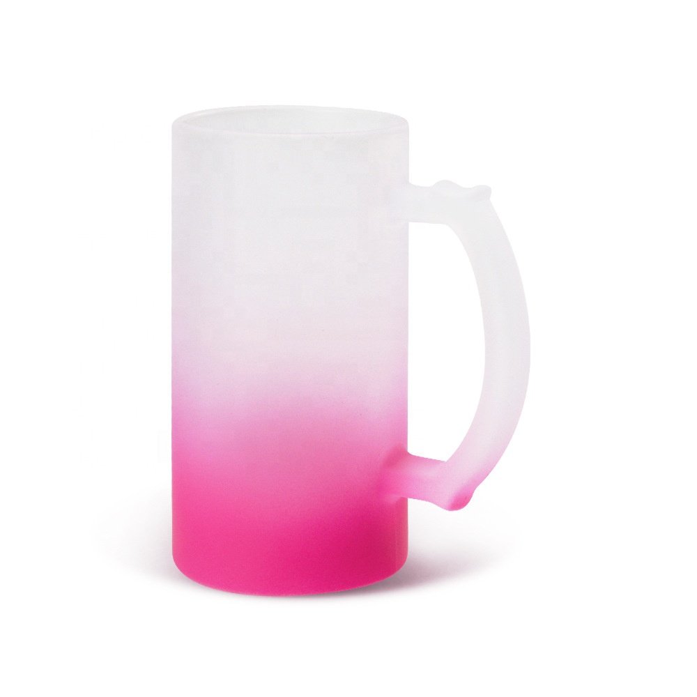 Wholesale 16oz Customize Sublimation Frosted Gradient Glass Beer Mug Advertising Promotion Beer Mug With Handle