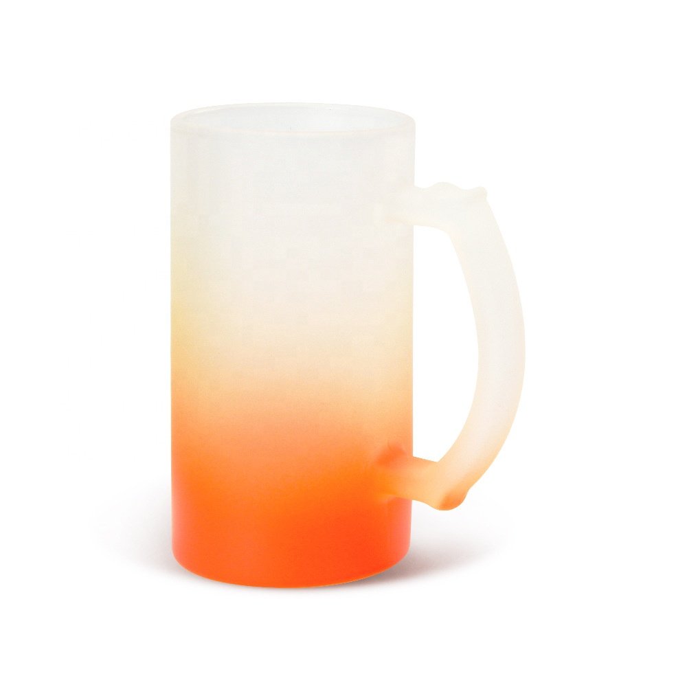 Wholesale 16oz Customize Sublimation Frosted Gradient Glass Beer Mug Advertising Promotion Beer Mug With Handle
