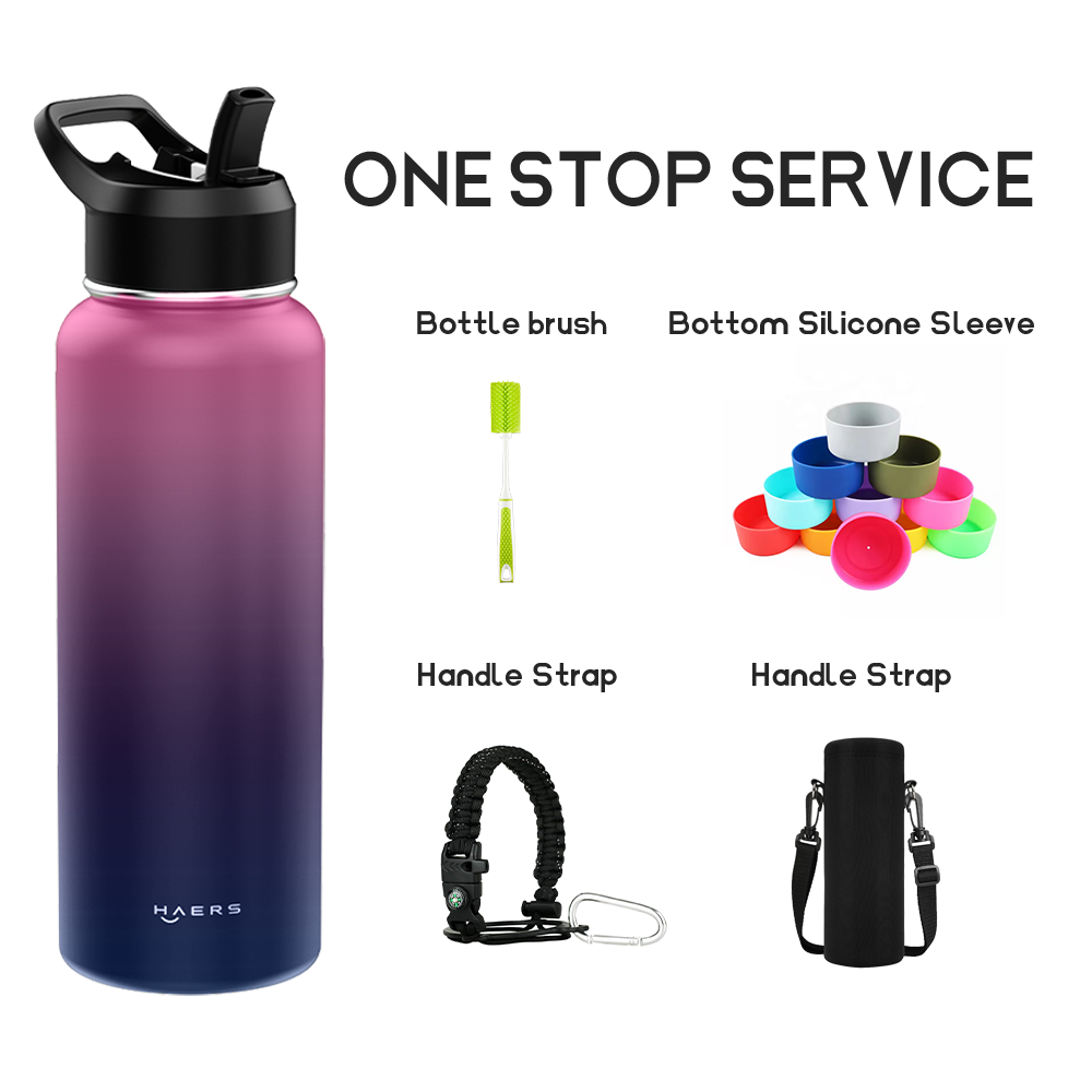 Custom Stainless Steel 32 40 64ozWater Bottle Double Wall Vacuum Flask Thermos Insulated Water Bottle with Straw