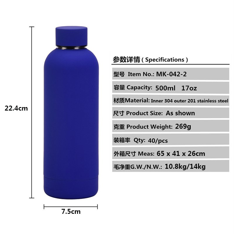 Top Seller Food Grade Powder Coated BPA Free 500ml 750ml Double Wall Small Mouth Stainless Steel Sport Flask Water Bottle