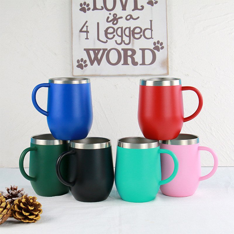 12oz Stainless Steel Insulated Coffee Mugs Spill-Resistant Lid u shape tumbler with handle