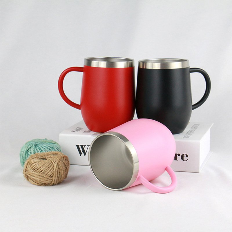 12oz Stainless Steel Insulated Coffee Mugs Spill-Resistant Lid u shape tumbler with handle