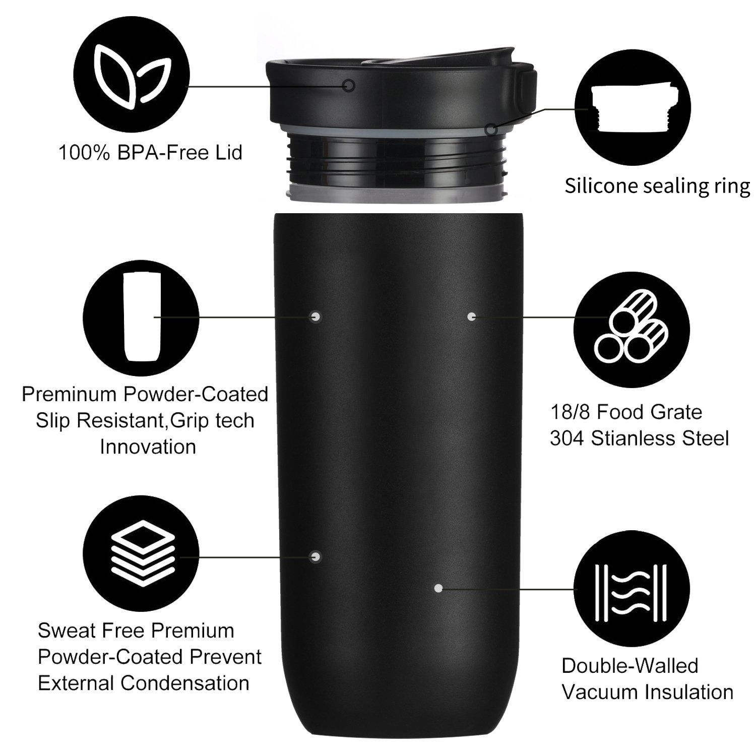 Customized Coffee Cup Stainless Steel Water Bottle Travel Mug Double Wall Vacuum Insulated Tumbler with Lid Straw Fits in Car