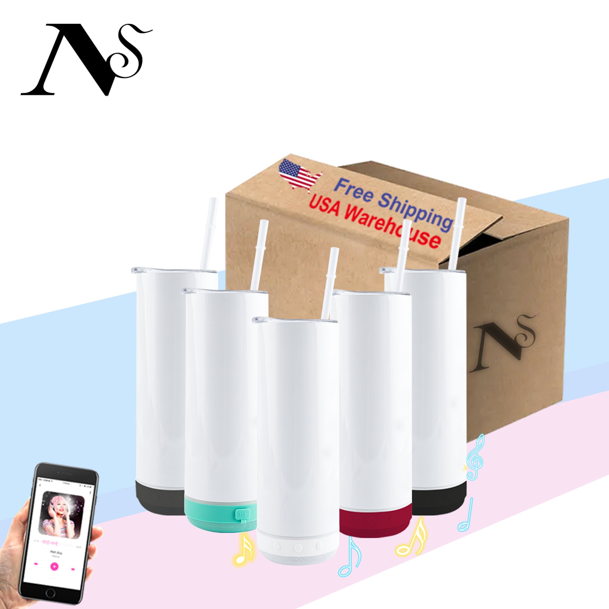 20 oz double wall vacuum flask insulated coffee mug blue tooth music sublimation tumblers with speaker usa