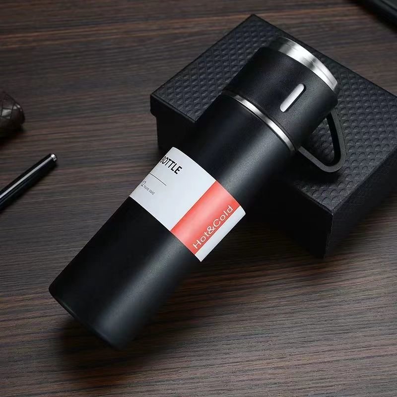 Corporate Business Double Wall Insulated Vacuum Flask Travel Mug Gift Set Stainless Steel Thermal Bottle and 2 Cups