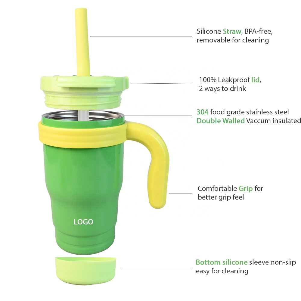 14oz Kids Tumbler with Handle Insulated Stainless Steel Mug with Lid and Straw Double Wall Vacuum Sippy Cup