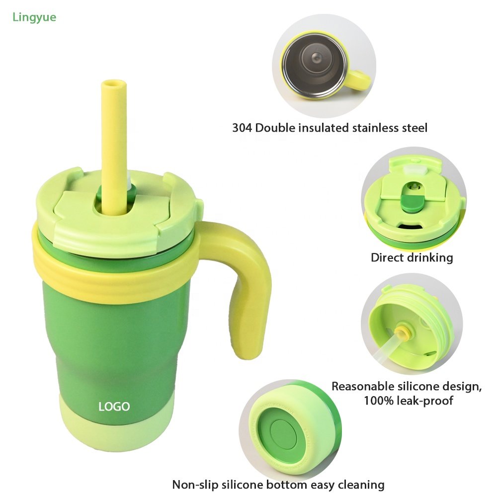 14oz Kids Tumbler with Handle Insulated Stainless Steel Mug with Lid and Straw Double Wall Vacuum Sippy Cup