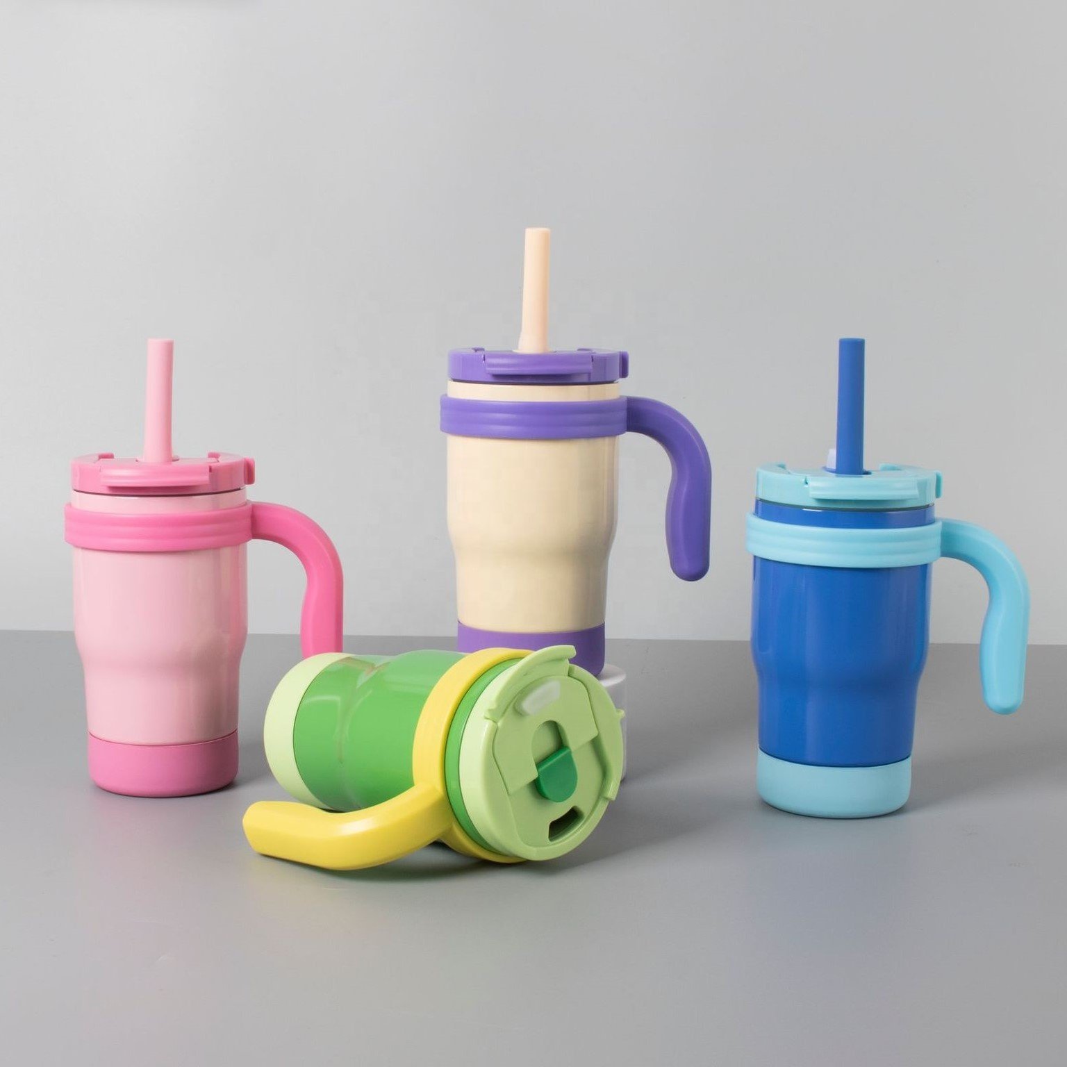 14oz Kids Tumbler with Handle Insulated Stainless Steel Mug with Lid and Straw Double Wall Vacuum Sippy Cup
