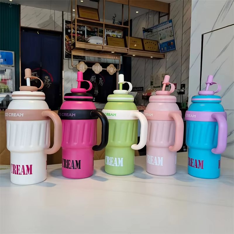2024 Popular 304 Stainless Steel Ice Tumbler Cup Portable Coffee Mug for Car Large Capacity Outdoor Thermos Cup with Straw