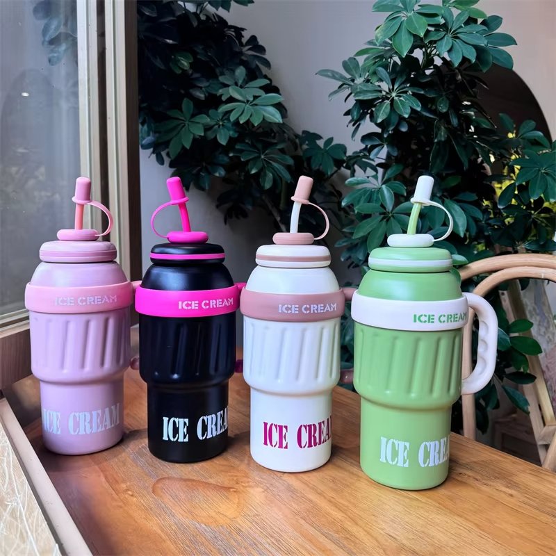 2024 Popular 304 Stainless Steel Ice Tumbler Cup Portable Coffee Mug for Car Large Capacity Outdoor Thermos Cup with Straw