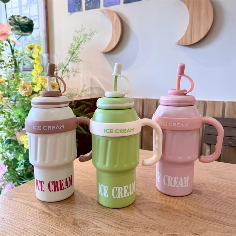 2024 Popular 304 Stainless Steel Ice Tumbler Cup Portable Coffee Mug for Car Large Capacity Outdoor Thermos Cup with Straw