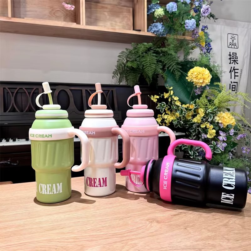2024 Popular 304 Stainless Steel Ice Tumbler Cup Portable Coffee Mug for Car Large Capacity Outdoor Thermos Cup with Straw