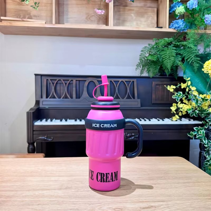 2024 Popular 304 Stainless Steel Ice Tumbler Cup Portable Coffee Mug for Car Large Capacity Outdoor Thermos Cup with Straw