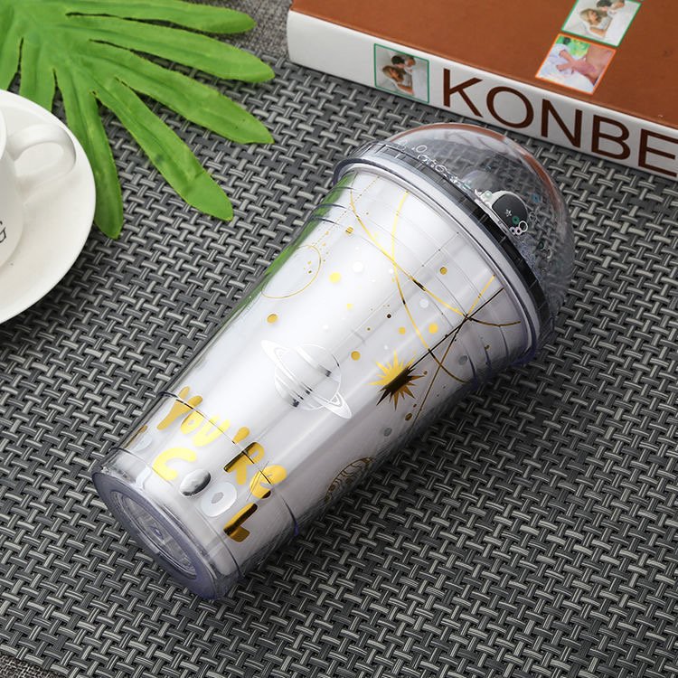 Promotional Summer 450ml Plastic Tumbler Cold Drink Cute Crushed Ice Water Cup Double Wall Ice Water Bottle With Straw