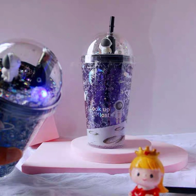 Promotional Summer 450ml Plastic Tumbler Cold Drink Cute Crushed Ice Water Cup Double Wall Ice Water Bottle With Straw
